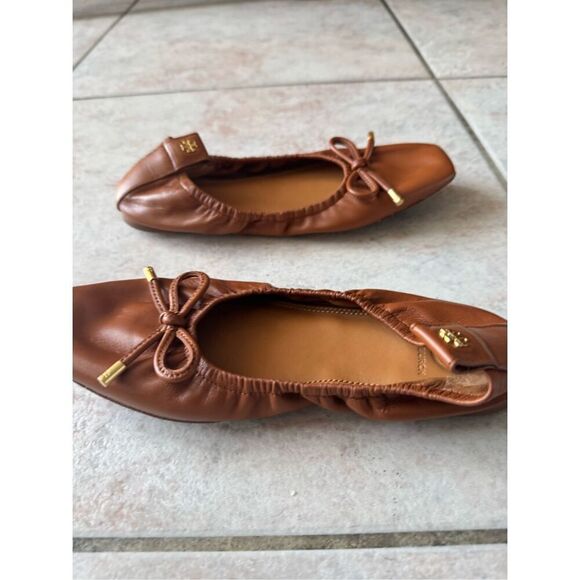 Tory Burch Women’s Brown Leather Square Toe Ballet Flats - Picture 3 of 6